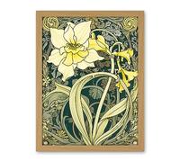 Artery8 Yellow Daffodil Flower Watercolour Art Nouveau Artwork Framed Wall Art Print 18X24 Inch