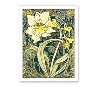 Artery8 Yellow Daffodil Flower Watercolour Art Nouveau Artwork Framed Wall Art Print 18X24 Inch