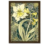 Artery8 Yellow Daffodil Flower Watercolour Art Nouveau Artwork Framed Wall Art Print A4