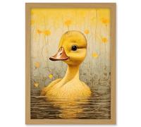 Artery8 Yellow Duckling Kids Bedroom Baby Nursery Calm Elegant Artwork Framed A3 Wall Art Print