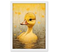 Artery8 Yellow Duckling Kids Bedroom Baby Nursery Calm Elegant Artwork Framed A3 Wall Art Print