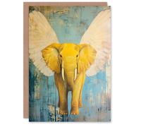 Artery8 Yellow Elephant With Angel Wings Oil Painting Birthday Greeting Card Artery8 Yellow