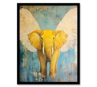 Artery8 Yellow Elephant With Angel Wings Oil Painting Framed Art Print | Size: W12" x H16" Artery8 Yellow W12" x H16"