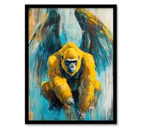 Artery8 Yellow Gorilla Ape With Angel Wings Oil Painting Framed Art Print | Size: W12" x H16" Artery8 Yellow W12" x H16"