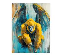 Artery8 Yellow Gorilla Ape With Angel Wings Oil Painting Living Room Extra Large XL Wall Art Poster Print