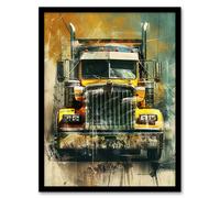 Artery8 Yellow Long Haul Truck Front Modern Painting Framed Art Print | Size: A4 Artery8 Yellow A4