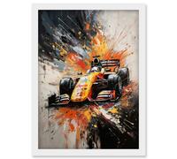 Yellow Race Car Racing Scene Modern Spatter Art Artwork Framed Wall Art Print A4 Artery8 White One Size