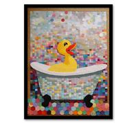 Artery8 Yellow Rubber Duck Ducky Bath Time Bathroom Toilet Art Yellow Mosaic Kids Room Nursery Art Print Framed Poster Wall Decor 12x16 inch Artery8 Black W12" x H16"