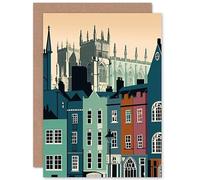 Artery8 York Minster and Shambles Street Cityscape Linocut Travel Birthday Sealed Greeting Card Plus Envelope Blank inside