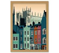 York Minster and Shambles Street Cityscape Artwork Framed Wall Art Print A4 Artery8 Light Oak One Size