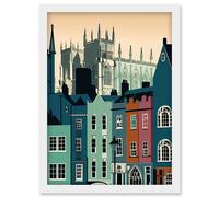 York Minster and Shambles Street Cityscape Artwork Framed Wall Art Print A4 Artery8 White One Size