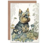 Artery8 Yorkshire Terrier Dog in Wildflowers Watercolour Illustration Art Birthday Sealed Greeting Card Plus Envelope Blank inside