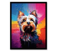 Artery8 Yorkshire Terrier Dog Lover Gift Pet Portrait Rainbow Colours Artwork Painting Artwork Framed Wall Art Print A4