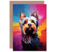 Artery8 Yorkshire Terrier Dog Lover Gift Pet Portrait Rainbow Colours Artwork Painting Sealed Greeting Card Plus Envelope Blank inside