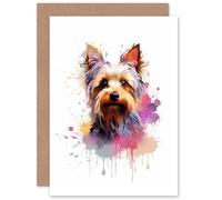 Artery8 Yorkshire Terrier Lovers Gift Watercolour Pet Portrait Painting Artwork Sealed Greeting Card Plus Envelope Blank inside