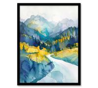Artery8 Yosemite National Park Hiking Trail Watercolour Framed Art Print in Blue | Size: W12" x H16" Artery8 Blue W12" x H16"