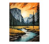 Artery8 Yosemite National Park Vibrant Artwork Sunset Over El Capitan Unframed Wall Art Print Poster Home Decor Premium | Size: W12" x H16" Artery8 Multicolor W12" x H16"