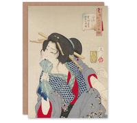 Artery8 Yoshitoshi Woman Getting Tattoo Vintage Japanese Ukiyo-e Blank Art Greeting Card