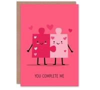 Artery8 You Complete Me Cute Pink Puzzle Pieces Match Valentine's Day Card
