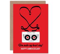 Artery8 You Make My Heart Sing Retro Tape Cassette Love Anniversary Greetings Card in Red Artery8 Red