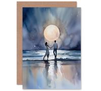 Artery8 You Me and the Full Moon Dancing Romance for Him or Her Man Woman Anniversary Valentines Day Love Blank Art Greeting Card
