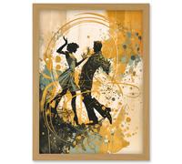 Artery8 Young Couple Dancing to Swing Music at a Club Modern Watercolour Painting Artwork Framed Wall Art Print A4 in Light Oak Artery8 Light Oak