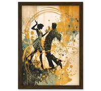 Young Couple Dancing to Swing Music at a Club Modern Watercolour Painting Artwork Framed Wall Art Print A4 Artery8 Brown One Size