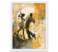 Artery8 Young Couple Dancing to Swing Music at a Club Modern Watercolour Painting Artwork Framed Wall Art Print A4 in White Artery8 White