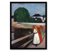 Artery8 Young Girls on the Bridge Wall Art Print Framed Poster 12x16 inch Artwork By Munch : Serene Landscape Artwork Perfect For Hallway Or Lounge Adding Calm Reflection And Balance