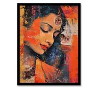 Young Indian Woman Portrait Modern Artwork Beauty Framed Art Print Artery8 Orange A4
