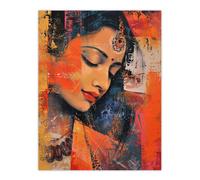 Young Indian Woman Portrait Modern Artwork Beauty Wall Art Print Artery8 Orange W24 inch x H32 inch