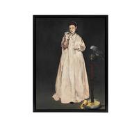 Artery8 Young Lady With a Parrot Portrait Manet Vintage Framed Canvas Wall Art in Grey | Size: W18" x H24" Artery8 Grey W18" x H24"