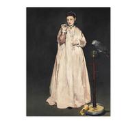 Artery8 Young Lady With a Parrot Portrait Manet Vintage Wall Art Print Poster in Grey | Size: W18" x H24" Artery8 Grey W18" x H24"