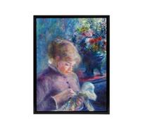 Artery8 Young Woman Sewing Renoir Vintage Black Framed Canvas Wall Art in Blue | Size: W12" x H16" Artery8 Blue W12" x H16"