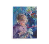 Artery8 Young Woman Sewing Renoir Vintage Canvas Wall Art in Blue | Size: W24" x H32" Artery8 Blue W24" x H32"