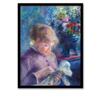 Artery8 Young Woman Sewing Renoir Vintage Framed Wall Art Print in Blue | Size: W12" x H16" Artery8 Blue W12" x H16"