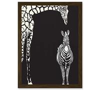 Artery8 Zebra And Giraffe B&W Zoo A4 Artwork Framed Wall Art Print