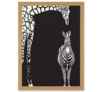 Artery8 Zebra And Giraffe B&W Zoo A4 Artwork Framed Wall Art Print
