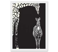 Artery8 Zebra And Giraffe B&W Zoo A4 Artwork Framed Wall Art Print