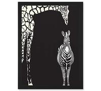 Artery8 Zebra And Giraffe B&W Zoo A4 Artwork Framed Wall Art Print