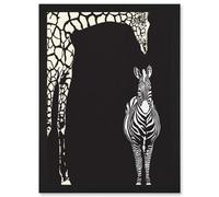 Artery8 Zebra And Giraffe Black & White Zoo Wall Art Print - A4 Size