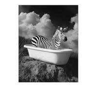 Artery8 Zebra Bath Time in Bathtub Black White Surreal Bathroom Toilet Large Wall Art Poster Print Thick Paper 18X24 Inch