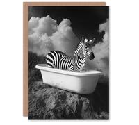 Artery8 Greeting Card Zebra Bath Time in Bathtub Black White Surreal Blank For Him Or Her Art Birthday Card