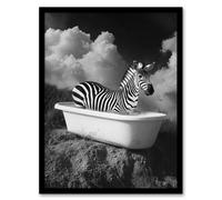 Artery8 Zebra Bath Time in Bathtub Black White Surreal Framed Art Print in Grey | Size: W12" x H16" Artery8 Grey W12" x H16"