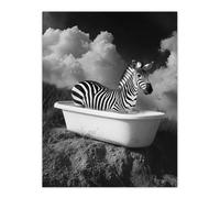 Artery8 Zebra Bath Time in Bathtub Black White Surreal Wall Art Print in Grey | Size: W24" x H32" Artery8 Grey W24" x H32"
