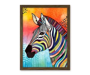 Artery8 Zebra Folk Art Bright Multicoloured Artwork Framed Wall Art Print 18X24 Inch