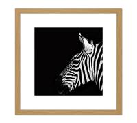 Artery8 Zebra Head Animal Black White Photo 8X8 Inch Square Wooden Framed Wall Art Print Picture with Mount in Light Oak Artery8 Light Oak
