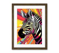 Artery8 Zebra Portrait Vibrant Colourful Stripes Bright Bold Psychedelic Rainbow Artwork Framed Wall Art Print 18X24 Inch