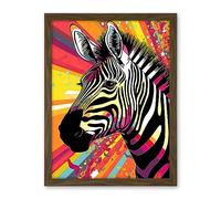 Artery8 Zebra Portrait Vibrant Colourful Stripes Bright Bold Psychedelic Rainbow Artwork Framed Wall Art Print 18X24 Inch