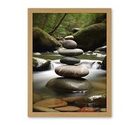 Artery8 Zen Massage Stone Photograph Waterfall River Nature Beauty Salon Therapy Room Artwork Framed Wall Art Print 18X24 Inch